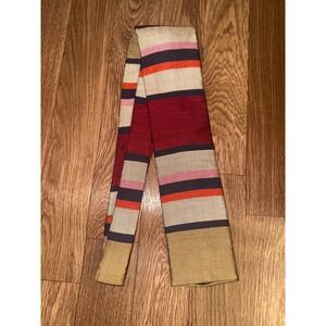 Vintage Rooster Mens Thai Silk Tie Hand Woven Striped Square End Burgundy Gold
